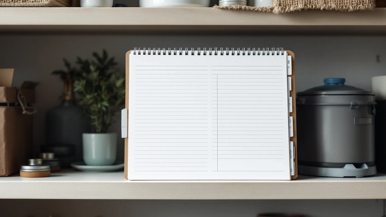 Blank maintenance notebook on a utility shelf