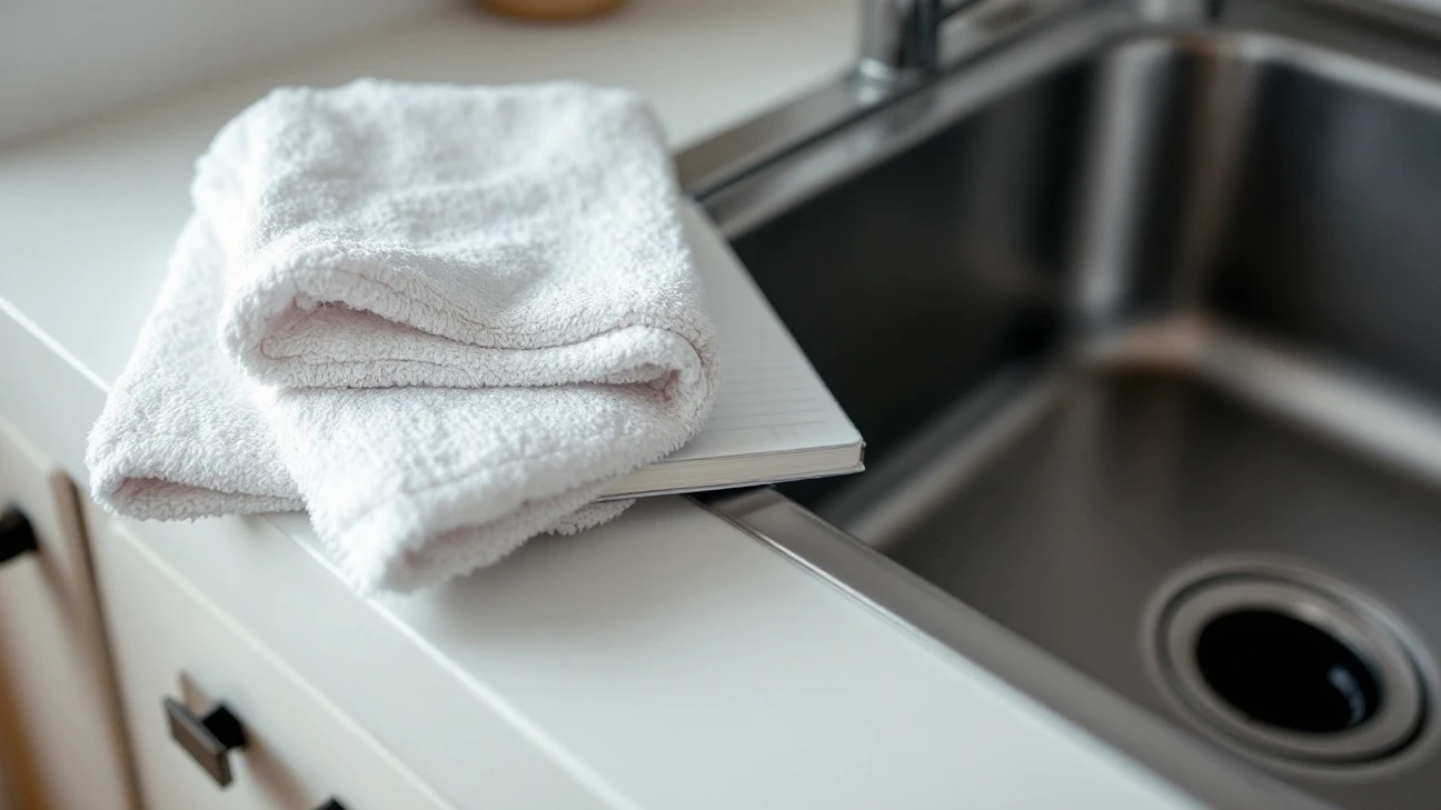 Folded cloth beside a kitchen sink