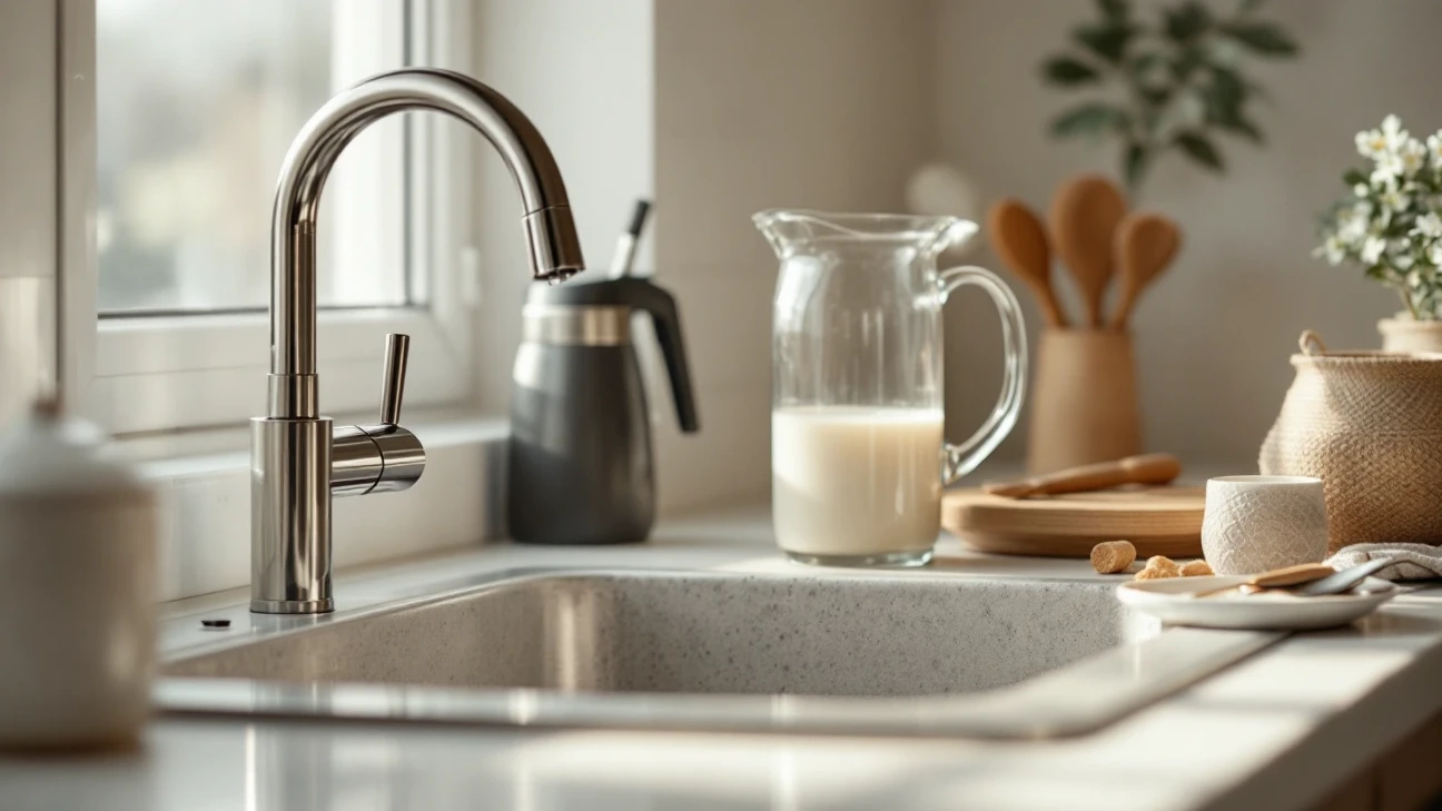 Clean kitchen sink and glass jug