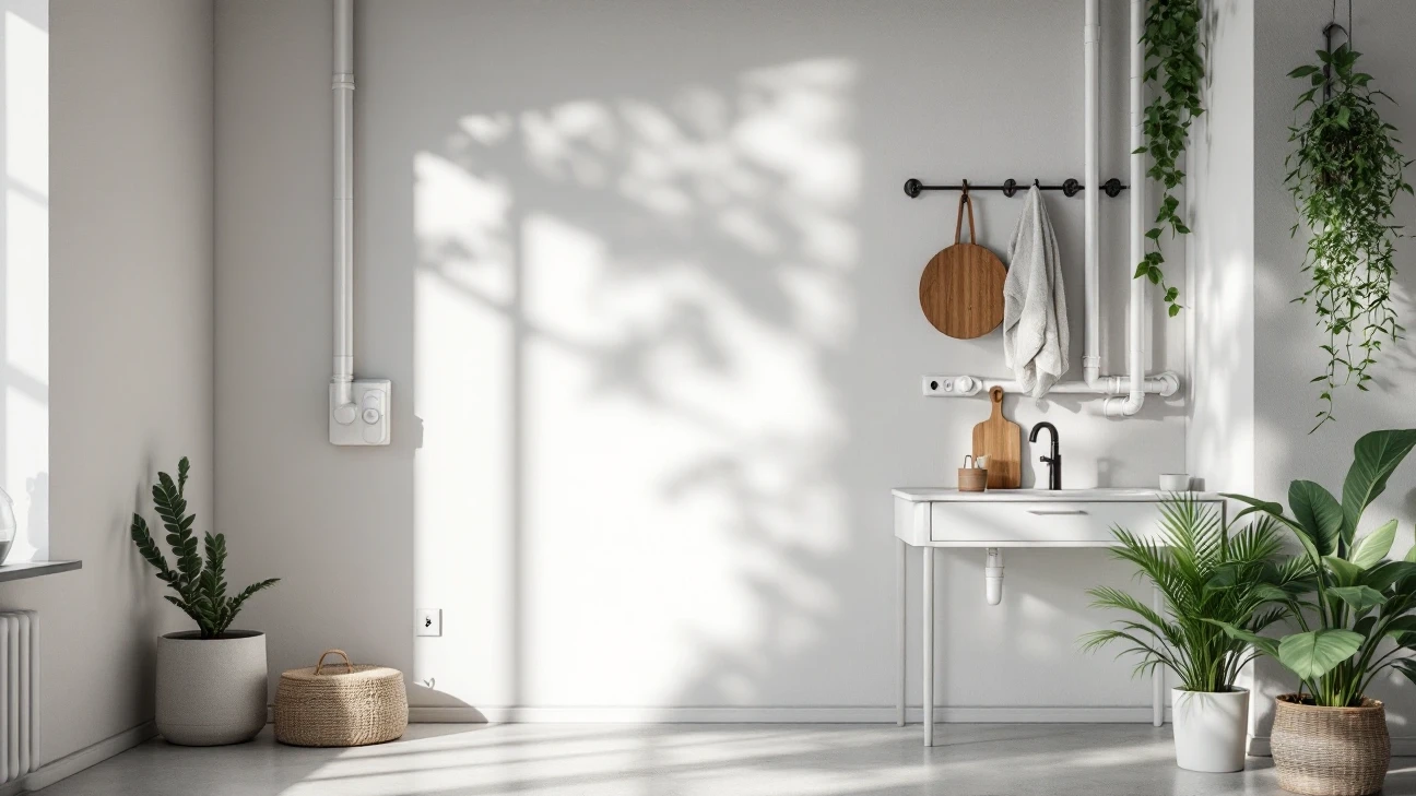 Open household utility space beside plumbing