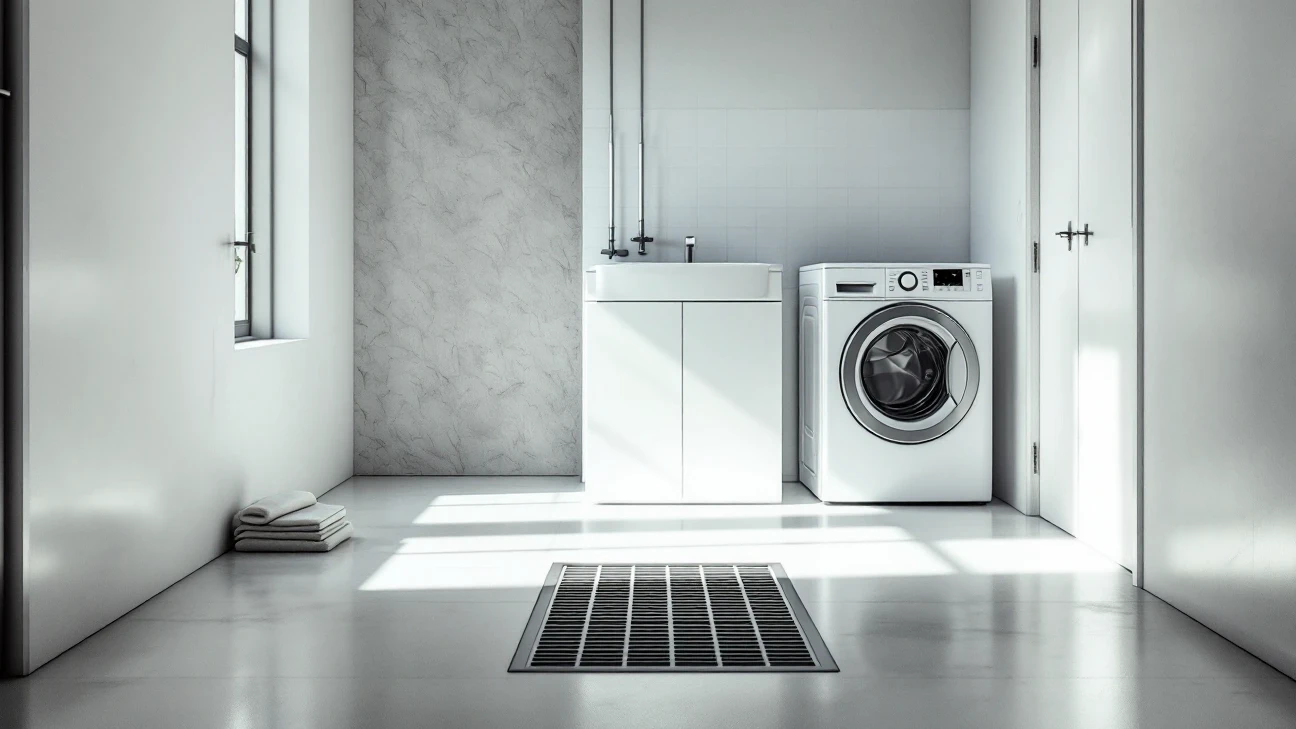 Open utility-room floor space beside household plumbing