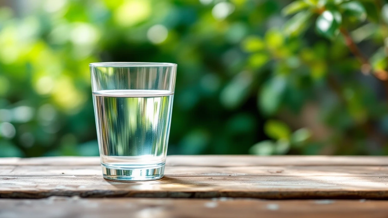 Glass of water on a garden table